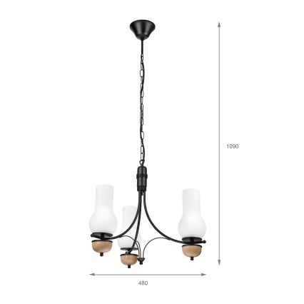 Brilagi - LED luster na reťazi COTTAGE 3xE14/40W/230V dub/čierna/biela