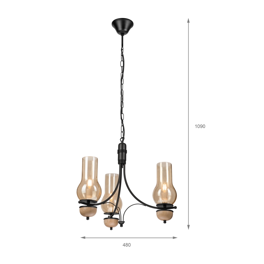 Brilagi - LED luster na reťazi COTTAGE 3xE14/40W/230V dub/čierna/dymová béžová