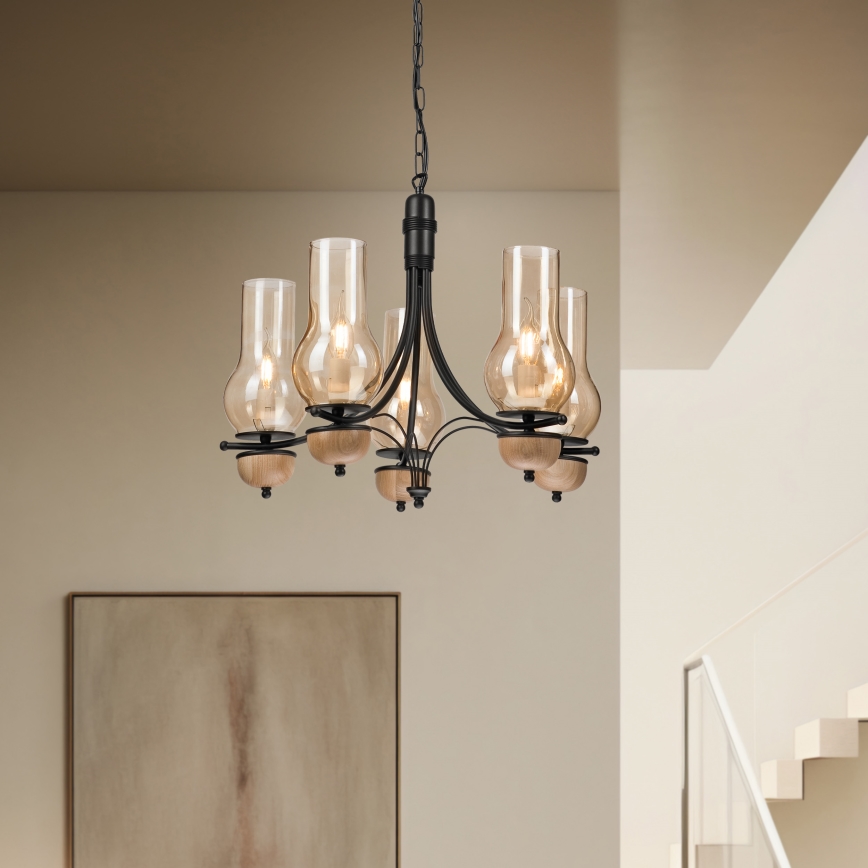 Brilagi - LED Luster na reťazi COTTAGE 5xE14/40W/230V buk/hnedá