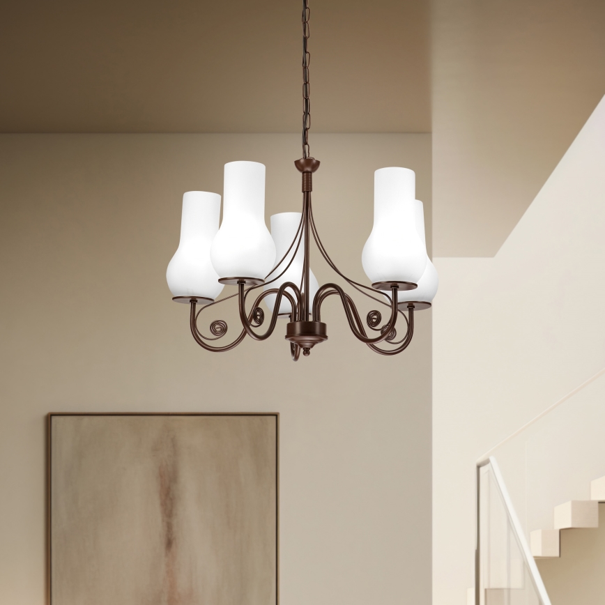 Brilagi - LED Luster na reťazi COTTAGE 5xE14/40W/230V hnedá/biela