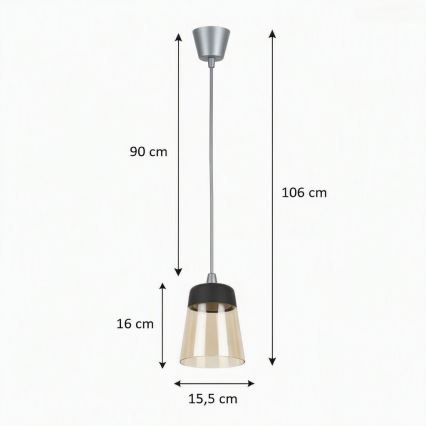 BRILAGI - LED luster na lanku RETRO GLASS 1xE27/60W/230V pr. 15,5 cm strieborná/dymovo-béžová/čierna