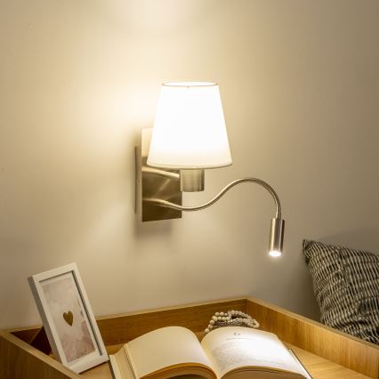 Brilagi - LED Flexibilná nástenná lampa NUBILA 1xE27/25W/230V + LED/3W matný chróm/biela