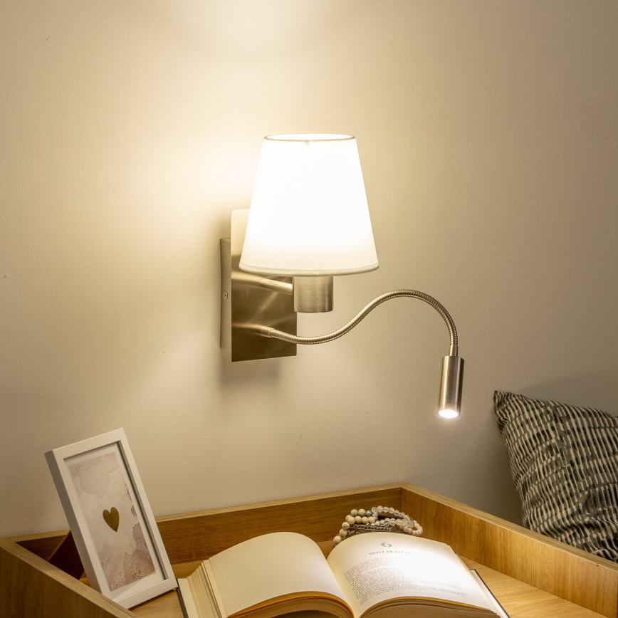 Brilagi - LED Flexibilná nástenná lampa NUBILA 1xE27/25W/230V + LED/3W matný chróm/biela