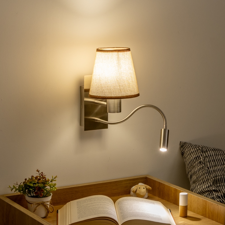 Brilagi - LED Flexibilná nástenná lampa NUBILA 1xE27/25W/230V + LED/3W matný chróm/hnedá