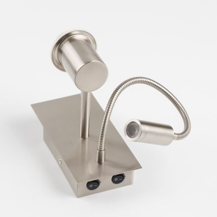 Brilagi - LED Flexibilná nástenná lampa NUBILA 1xE27/25W/230V + LED/3W matný chróm/hnedá