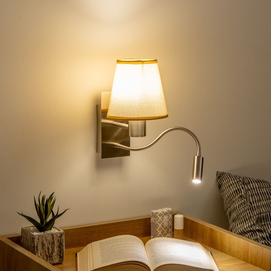 Brilagi - LED Flexibilná nástenná lampa NUBILA 1xE27/25W/230V + LED/3W matný chróm/svetlohnedá