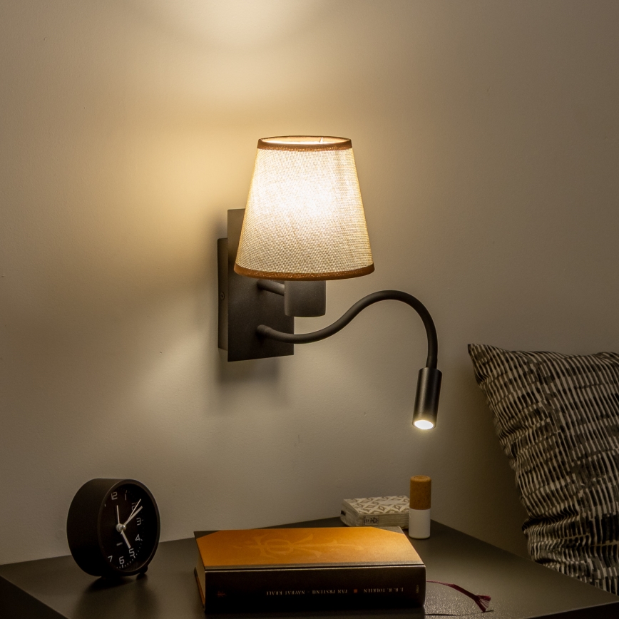 Brilagi - LED Flexibilná nástenná lampa NUBILA 1xE27/25W/230V + LED/3W čierna/hnedá
