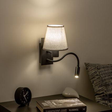 Brilagi - LED Flexibilná nástenná lampa NUBILA 1xE27/25W/230V + LED/3W čierna/šedá