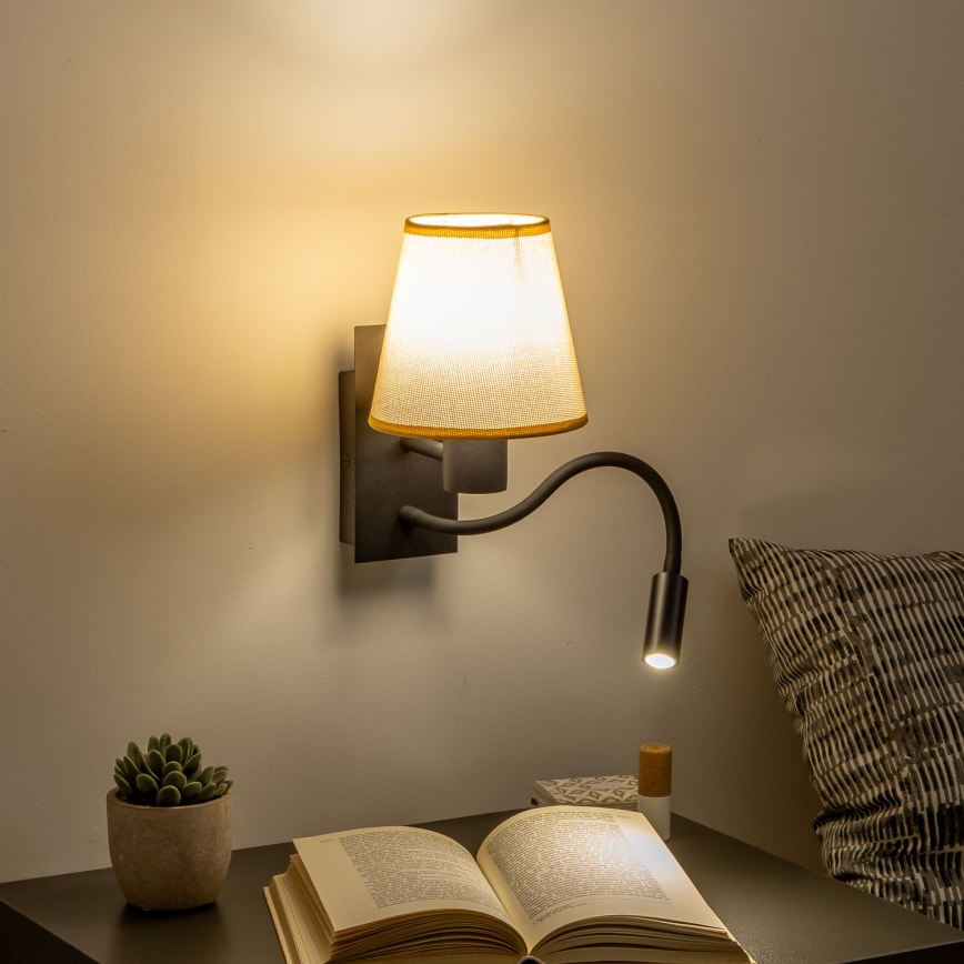 Brilagi - LED Flexibilná nástenná lampa NUBILA 1xE27/25W/230V + LED/3W čierna/svetlohnedá