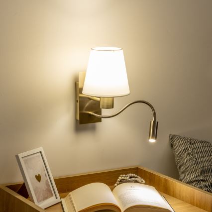 Brilagi - LED Flexibilná nástenná lampa NUBILA 1xE27/25W/230V + LED/3W mosadz/biela