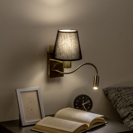 Brilagi - LED Flexibilná nástenná lampa NUBILA 1xE27/25W/230V + LED/3W mosadz/čierna
