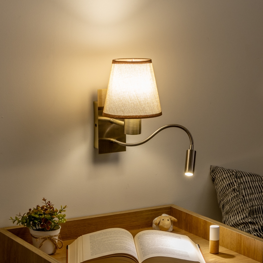 Brilagi - LED Flexibilná nástenná lampa NUBILA 1xE27/25W/230V + LED/3W mosadz/hnedá