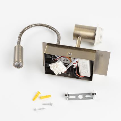 Brilagi - LED Flexibilná nástenná lampa NUBILA 1xE27/25W/230V + LED/3W mosadz/hnedá