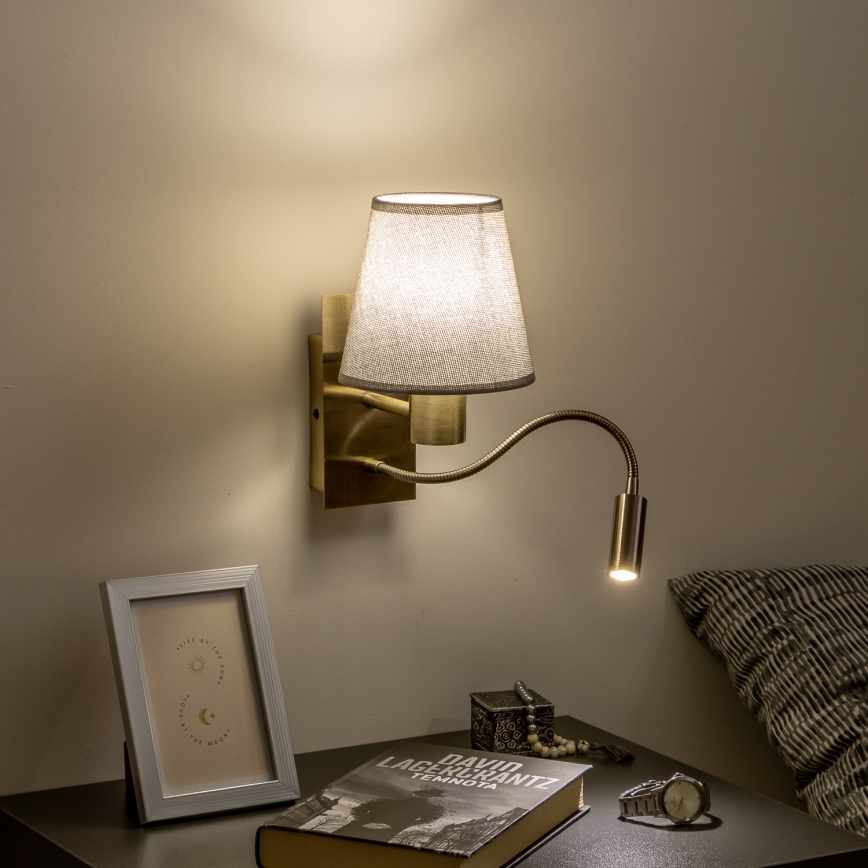 Brilagi - LED Flexibilná nástenná lampa NUBILA 1xE27/25W/230V + LED/3W mosadz/šedá