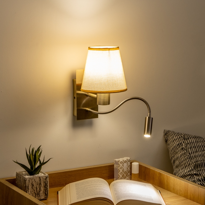 Brilagi - LED Flexibilná nástenná lampa NUBILA 1xE27/25W/230V + LED/3W mosadz/svetlohnedá