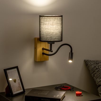 Brilagi - LED Flexibilná nástenná lampa NUBILA WOOD 1xE27/25W/230V + LED/3W dub/čierna