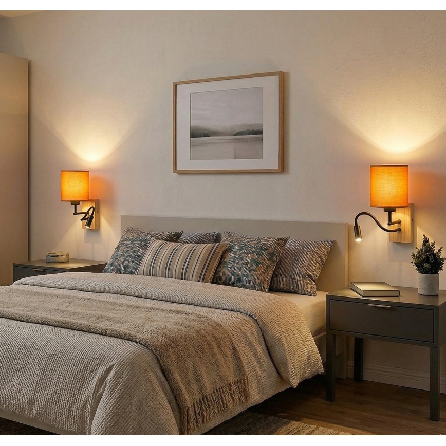 Brilagi - LED flexibilná nástenná lampa NUBILA WOOD 1xE27/25W/230V + LED/3W dub/čierna/oranžová