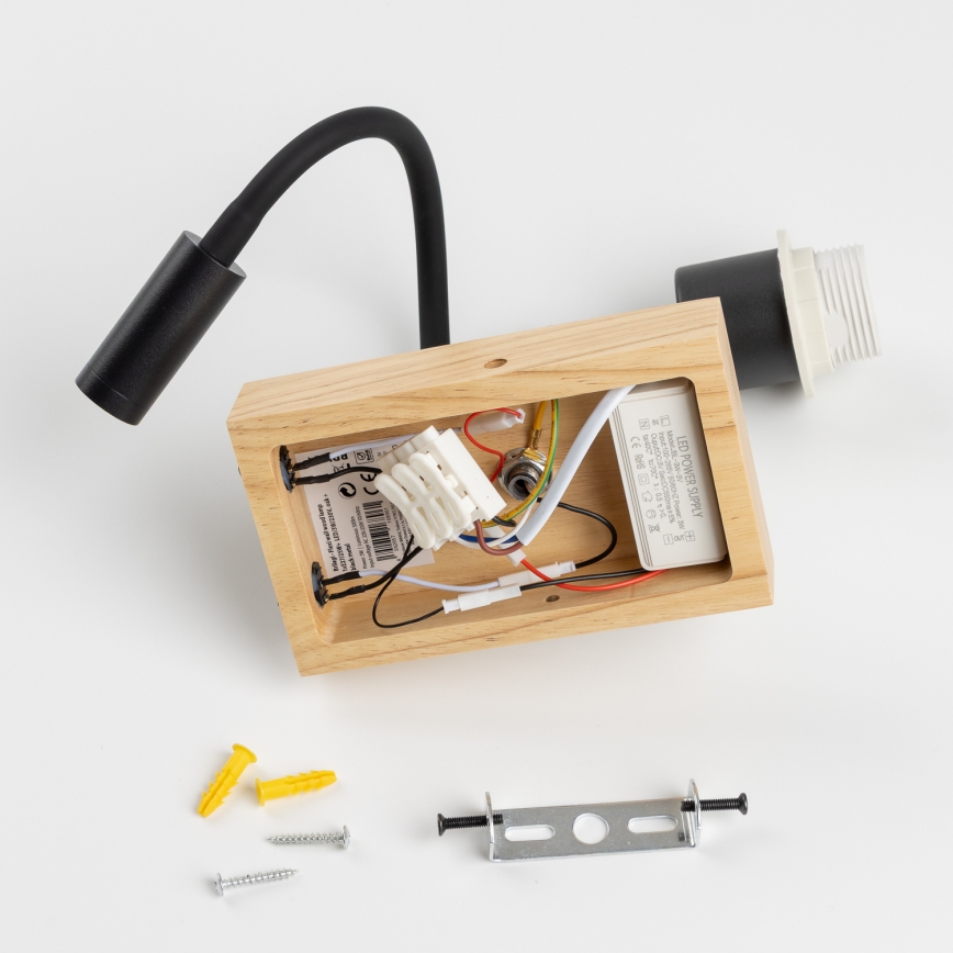 Brilagi - LED flexibilná nástenná lampa NUBILA WOOD 1xE27/25W/230V + LED/3W dub/čierna/oranžová