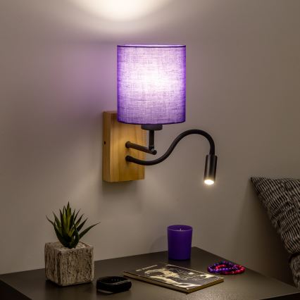 Brilagi - LED Flexibilná nástenná lampa NUBILA WOOD 1xE27/25W/230V + LED/3W dub/fialová