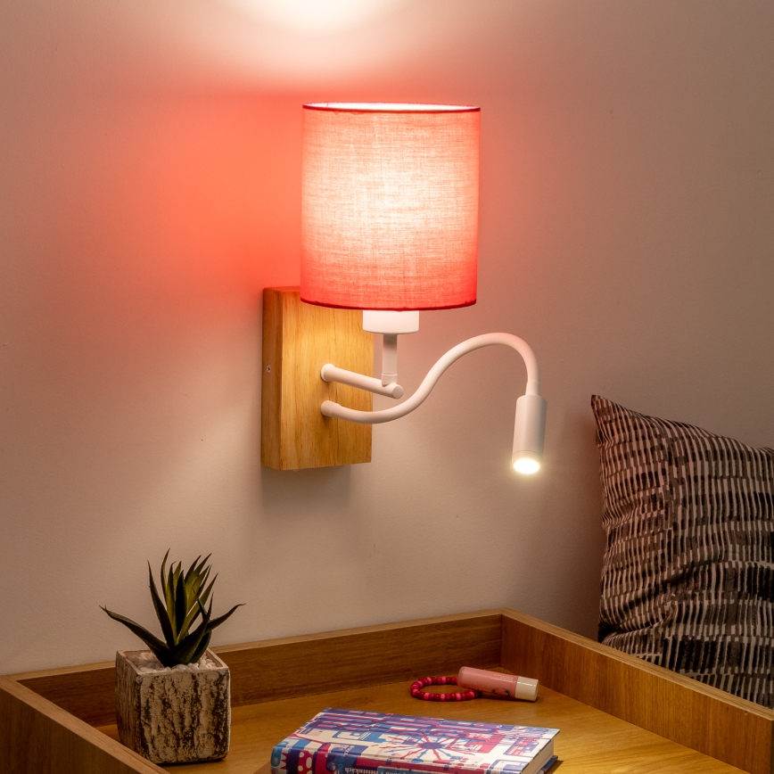 Brilagi - LED Flexibilná nástenná lampa NUBILA WOOD 1xE27/25W/230V + LED/3W dub/ružová