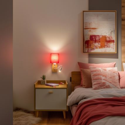 Brilagi - LED Flexibilná nástenná lampa NUBILA WOOD 1xE27/25W/230V + LED/3W dub/ružová