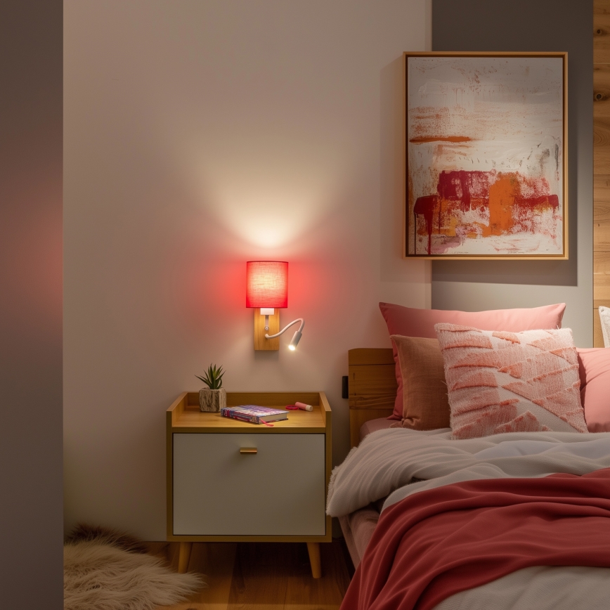 Brilagi - LED Flexibilná nástenná lampa NUBILA WOOD 1xE27/25W/230V + LED/3W dub/ružová