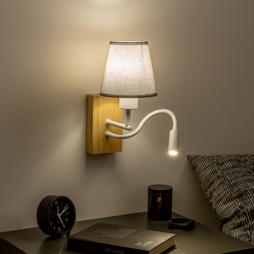 Brilagi - LED Flexibilná nástenná lampa NUBILA WOOD 1xE27/25W/230V + LED/3W dub/šedá