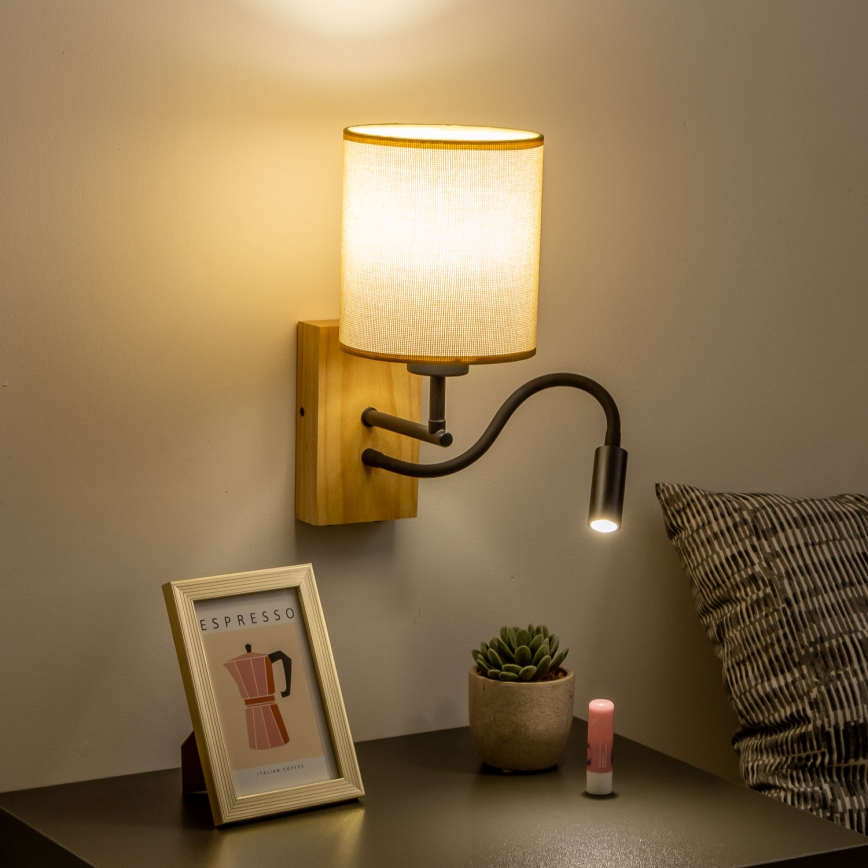 Brilagi - LED Flexibilná nástenná lampa NUBILA WOOD 1xE27/25W/230V + LED/3W dub/svetlohnedá