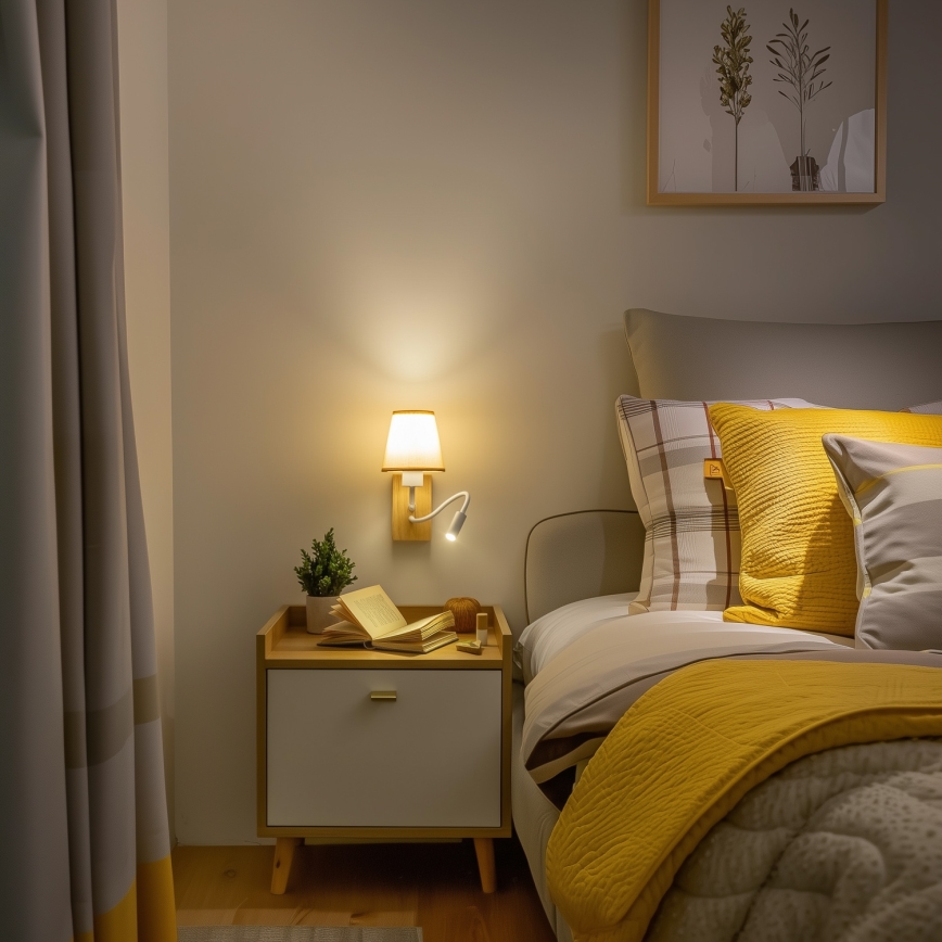 Brilagi - LED Flexibilná nástenná lampa NUBILA WOOD 1xE27/25W/230V + LED/3W dub/svetlohnedá