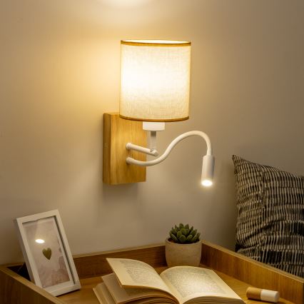 Brilagi - LED Flexibilná nástenná lampa NUBILA WOOD 1xE27/25W/230V + LED/3W dub/svetlohnedá