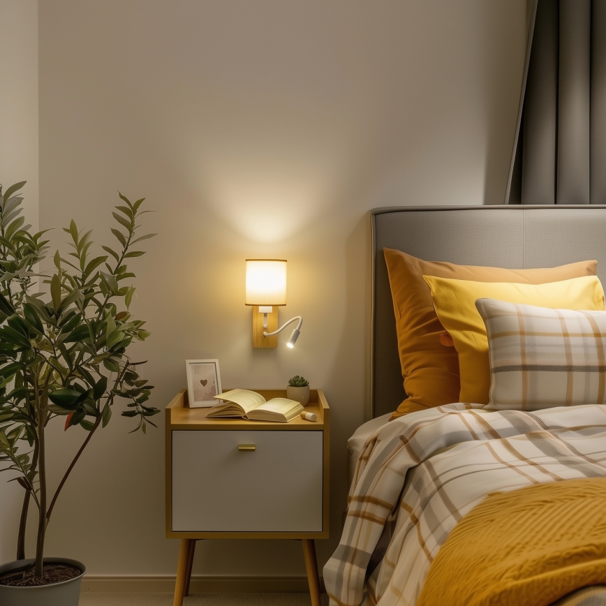 Brilagi - LED Flexibilná nástenná lampa NUBILA WOOD 1xE27/25W/230V + LED/3W dub/svetlohnedá