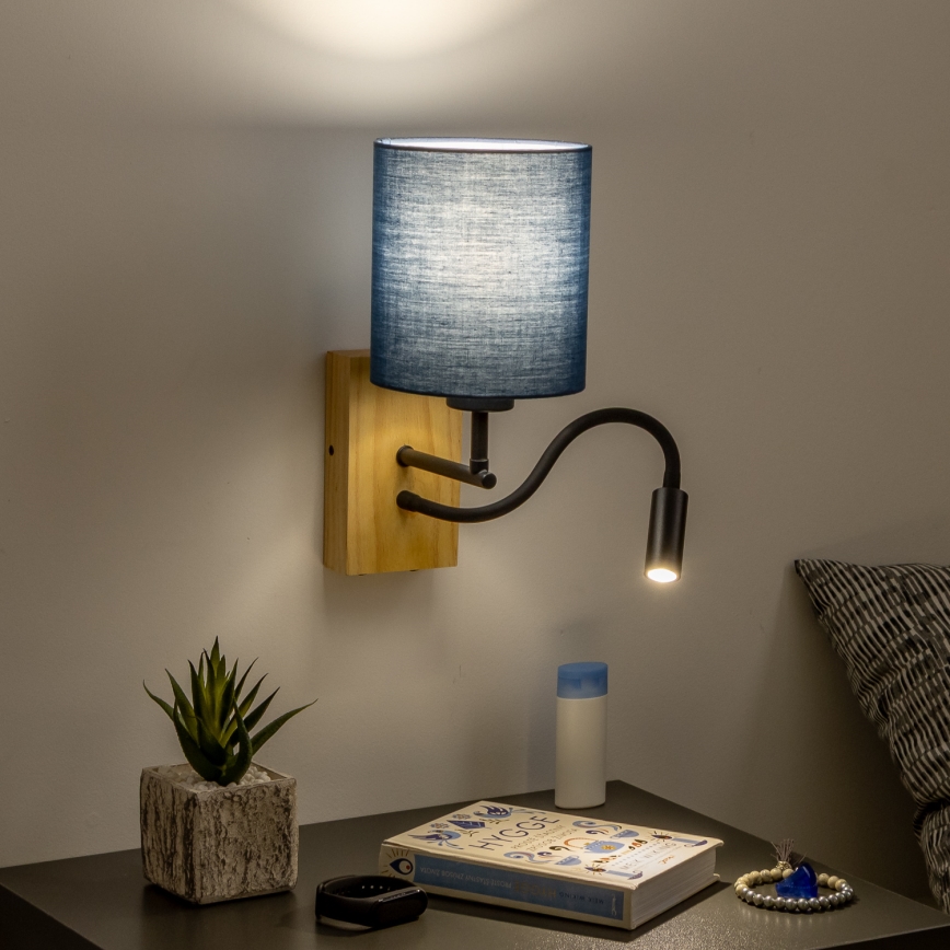 Brilagi - LED Flexibilná nástenná lampa NUBILA WOOD 1xE27/25W/230V + LED/3W dub/tmavomodrá