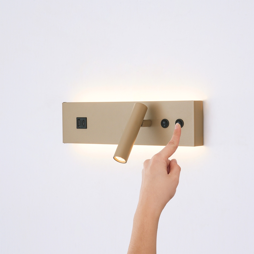 Brilagi - LED nástenné bodové svietidlo s USB portom NOCTIS LED/3W/230V + LED/9W béžové