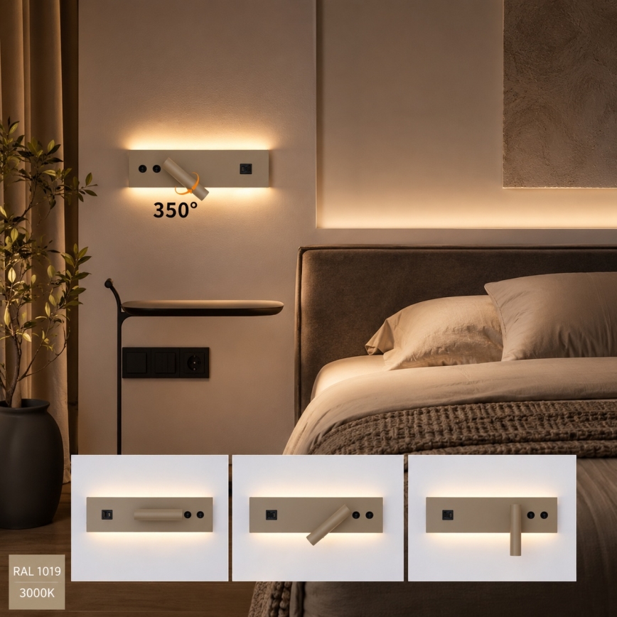 Brilagi - LED nástenné bodové svietidlo s USB portom NOCTIS LED/3W/230V + LED/9W béžové