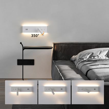 Brilagi - LED nástenné bodové svietidlo s USB portom NOCTIS LED/3W/230V + LED/9W biela