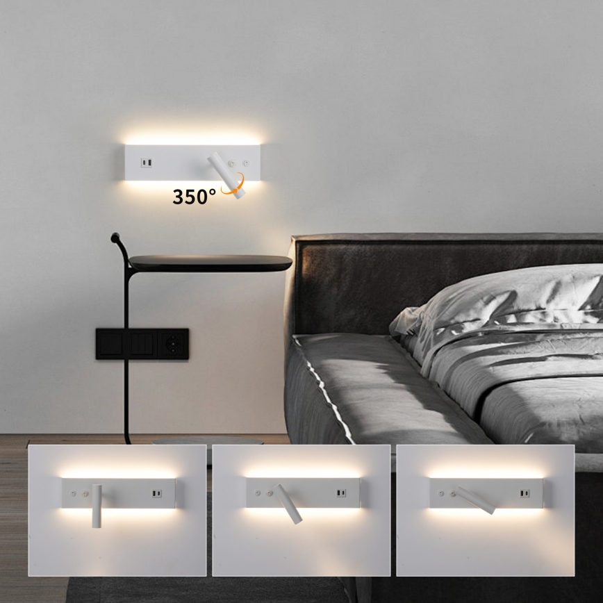 Brilagi - LED nástenné bodové svietidlo s USB portom NOCTIS LED/3W/230V + LED/9W biela