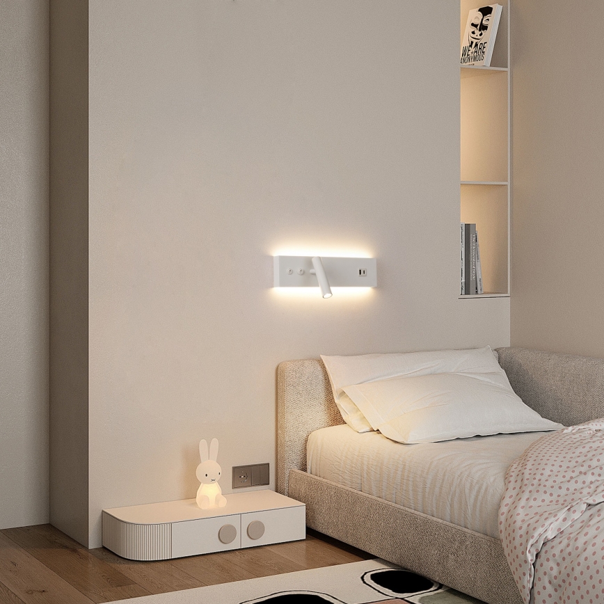 Brilagi - LED nástenné bodové svietidlo s USB portom NOCTIS LED/3W/230V + LED/9W biela