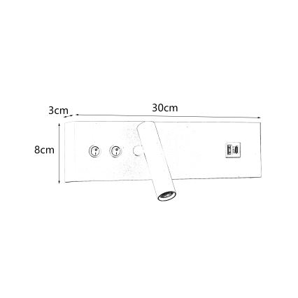 Brilagi - LED nástenné bodové svietidlo s USB portom NOCTIS LED/3W/230V + LED/9W biela