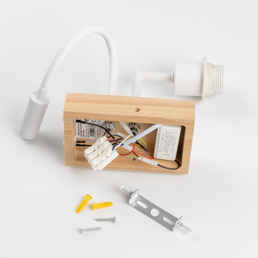 Brilagi - LED flexibilná nástenná lampa NUBILA WOOD 1xE27/25W/230V + LED/3W dub/biela/žltá