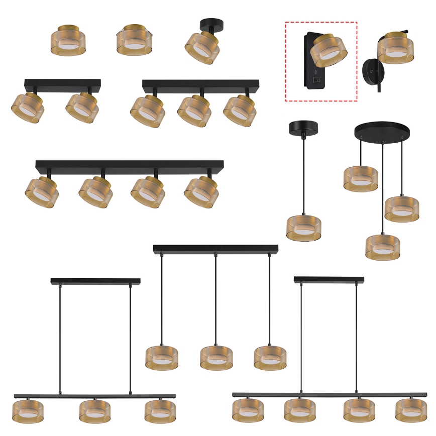 Brilagi - LED Nástenné svietidlo s USB portom AURA LUX 1xGX53/30W/230V čierna/zlatá