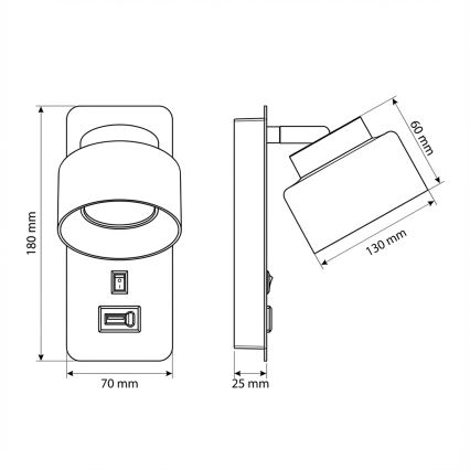 Brilagi - LED Nástenné svietidlo s USB portom AURA LUX 1xGX53/30W/230V čierna/zlatá