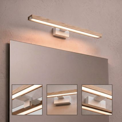 Brilagi - LED kúpeľňové zrkadlové osvetlenie 3v1 WOODY MIRROR LED/12W/230V 60 cm IP44 biela/dub