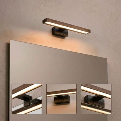 Brilagi - LED kúpeľňové zrkadlové osvetlenie 3v1 WOODY MIRROR LED/8W/230V 40 cm IP44 čierna/dub orech