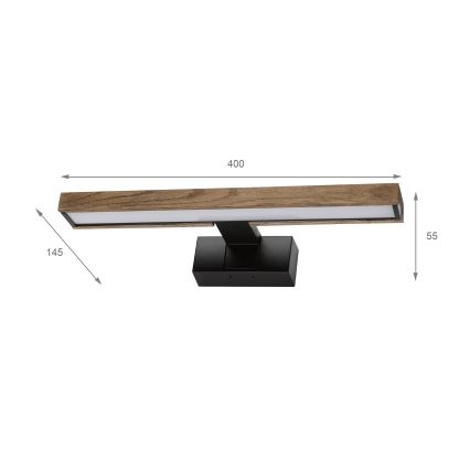 Brilagi - LED kúpeľňové zrkadlové osvetlenie 3v1 WOODY MIRROR LED/8W/230V 40 cm IP44 čierna/dub orech