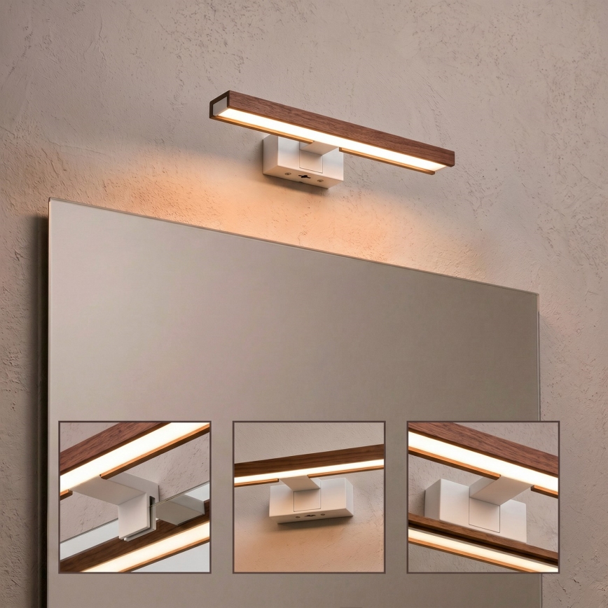 Brilagi - LED osvetlenie zrkadla do kúpeľne 3v1 WOODY MIRROR LED/8W/230V 40 cm IP44 biela/dub čerešňa