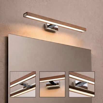 Brilagi - LED Kúpeľňové osvetlenie zrkadla WOODY MIRROR 3v1 LED/12W/230V 60 cm IP44 lesklý chróm/dub čerešňa
