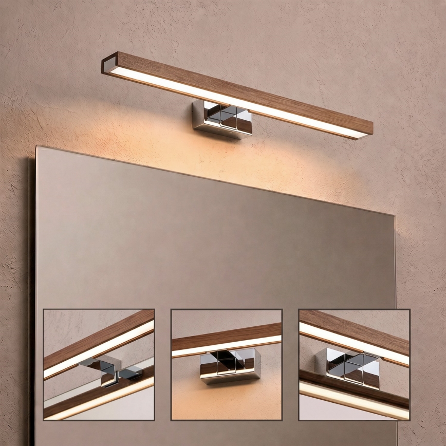 Brilagi - LED Kúpeľňové osvetlenie zrkadla WOODY MIRROR 3v1 LED/12W/230V 60 cm IP44 lesklý chróm/dub čerešňa