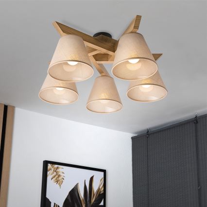 Brilagi - LED  Prisadený luster ANTHONY 5xE14/40W/230V dub/béžová