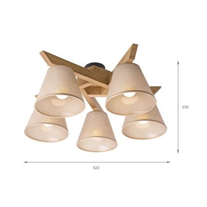Brilagi - LED  Prisadený luster ANTHONY 5xE14/40W/230V dub/béžová