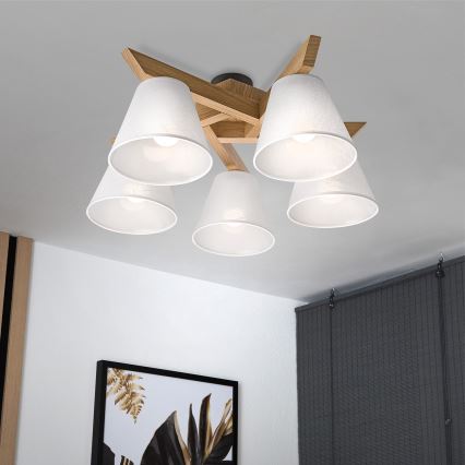 Brilagi - LED  Prisadený luster ANTHONY 5xE14/40W/230V dub/biela
